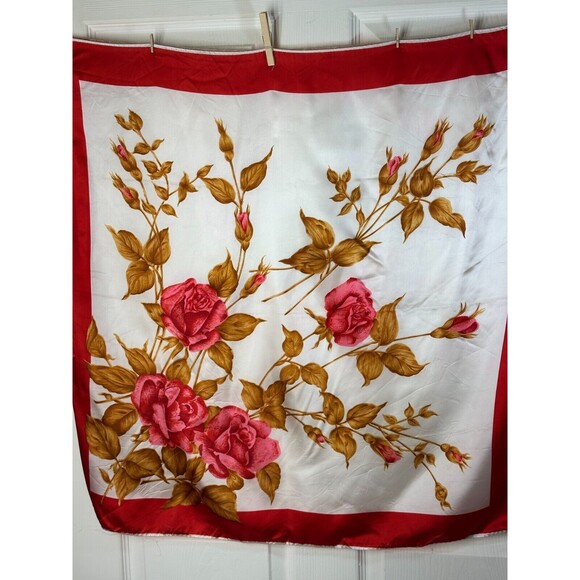 Exclusive Designs Ladies Scarf Roses 30" 100% Acetate Red Pink Cream Hand Wash - Picture 6 of 6